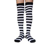 AUSUAYA Chaussettes montantes rayées pour femme, en coton au-dessus du genou, jambières longues pour Halloween, cosplay et gothique GB-LW-3, Rayures noires et blanches., Taille unique