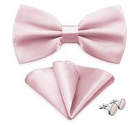 AUSUAYA DE-M-B-1T Nœud papillon classique uni pour homme et pochette avec boutons de manchette pour costume et chemise, Rose pâle, taille unique