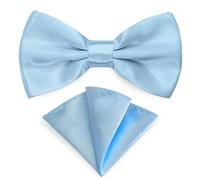 AUSUAYA DE-M-B-T6 - Nœud papillon pour homme - Avec pochette - Pour smoking et costume, bleu clair, taille unique