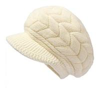 AUSUAYA DE-W2M Bonnet d'hiver chaud pour femme en laine tricotée avec visière et doublure en polaire chaude, beige, M