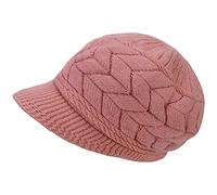 AUSUAYA DE-W2M Bonnet d'hiver chaud pour femme en laine tricotée avec visière et doublure en polaire chaude, Rose, M