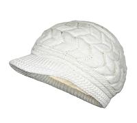 AUSUAYA DE-W2M Bonnet d'hiver chaud pour femme en laine tricotée avec visière et doublure en polaire chaude, Blanc., M
