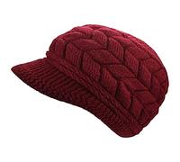 AUSUAYA DE-W2M Bonnet d'hiver chaud pour femme en laine tricotée avec visière et doublure en polaire chaude, Bourgogne, M