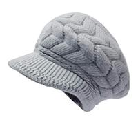 AUSUAYA DE-W2M Bonnet d'hiver chaud pour femme en laine tricotée avec visière et doublure en polaire chaude, gris, M