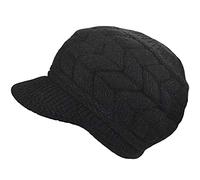 AUSUAYA DE-W2M Bonnet d'hiver chaud pour femme en laine tricotée avec visière et doublure en polaire chaude, Noir , M