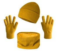AUSUAYA Écharpe chaude pour l'hiver, Épais et épais Laine Infinity Écharpes Cache-cou pour femmes ou hommes DE-W-J1, Z1 - Jaune - Bonnet, Gants, Écharpe, taille unique