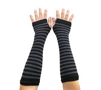 AUSUAYA Femmes Rayé Long Mitaines Chaudes, Manchettes Hiver Pour Punk Rock/Cosplay/Goth Party WM-S-G5, Rayures noires et gris foncé, taille unique