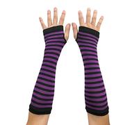 AUSUAYA Gants Rayés Longs Sans Doigts,Manchettes Tricotées D'hiver Pour Punk Rock & Cosplay Goth Halloween Party GB-WM-S-G5, Rayures noires et violettes, taille unique