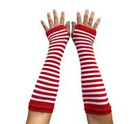 AUSUAYA Femmes Rayé Long Mitaines Chaudes, Manchettes Hiver Pour Punk Rock/Cosplay/Goth Party WM-S-G5, Rayures blanches et rouges, taille unique