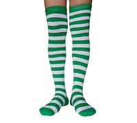 AUSUAYA GB-LW-3 Chaussettes hautes rayées extra longues en coton pour cosplay et gothique, Rayures blanches et vertes, Taille unique