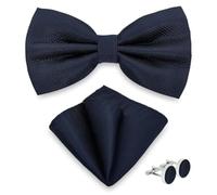 AUSUAYA M-B-TI9 Nœud papillon pour homme, avec mouchoir de poche et boutons de manchette, réglable, pour mariage, fête, M-B-TI9, bleu marine, taille unique