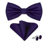 AUSUAYA M-B-TI9 Nœud papillon pour homme, avec mouchoir de poche et boutons de manchette, réglable, pour mariage, fête, M-B-TI9, violet foncé, taille unique