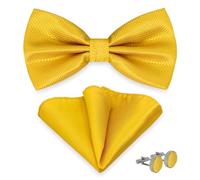 AUSUAYA M-B-TI9 Nœud papillon pour homme, avec mouchoir de poche et boutons de manchette, réglable, pour mariage, fête, M-B-TI9, doré, taille unique