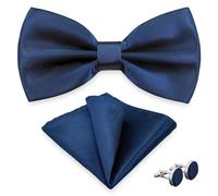AUSUAYA Nœud papillon classique uni pour homme et pochette de poche avec boutons de manchette pour costume et chemise DE-M-B-1T, bleu marine, taille unique