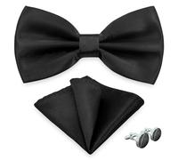 AUSUAYA Nœud papillon pour homme avec pochette et boutons de manchette, nœud papillon garçon avec pochette pour activités commerciales M-B-1T, Noir , taille unique