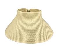 AUSUAYA Pare-soleil pliable en paille pour femme - Chapeau de plage à large bord et trou pour queue de cheval SM01, beige, M