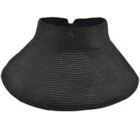 AUSUAYA Visière de paille pliable pour femme, chapeau de plage à large bord enroulable avec trou pour queue de cheval pour voyage GB-SM01, Noir , M