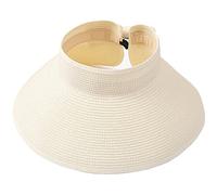 AUSUAYA Visière de paille pliable pour femme, chapeau de plage à large bord enroulable avec trou pour queue de cheval pour voyage GB-SM01, ecru, M