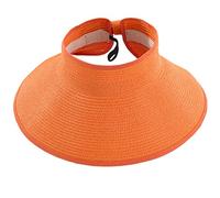 AUSUAYA Visière de paille pliable pour femme, chapeau de plage à large bord enroulable avec trou pour queue de cheval pour voyage GB-SM01, Orange, M