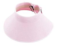 AUSUAYA Visière de paille pliable pour femme, chapeau de plage à large bord enroulable avec trou pour queue de cheval pour voyage GB-SM01, rose, M