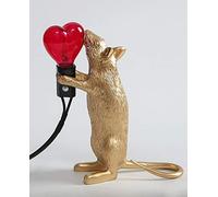 ausuky Veilleuse moderne en résine en forme de rat, lampe de table LED en forme de cœur, base E12 (amour doré)