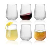 Ausune Lot de 6 verres à vin nervurés de 460 ml, verres à jus de fruits, verres à cocktail style origami cannelés et ondulés, 440,8 g, tasses vintage sans pied pour la maison, le restaurant, les