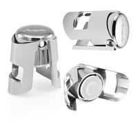 Ausyde Lot de 3 bouchons à champagne/vin en acier inoxydable | en acier inoxydable, Bouchon étanche avec tête en silicone pour champagne, prosecco et vin pétillant, Silver