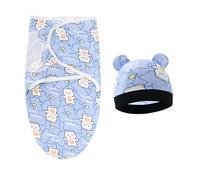 AUSYIWI Sac de Couchage Emmaillotage Bébé 0-5 Mois, Emmaillotage Bébé Nouveau-né, Sac de Couchage pour Bébé avec Bonnet, 100% Coton Bio Couverture Swaddle (Bleu)