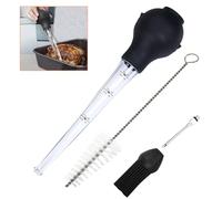 AUSYIWI Viande de Seringue, Poire à Sauce Poulet Turquie Barbecueavec Brosse de Nettoyage, Pinceau de Silicon y Aiguille d'Injecteur, Pipette pour Barbecue, Bœuf, Bacon, Poulet, Porc, Dinde (Noir)