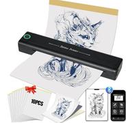 Autdor Imprimante de tatouage avec 10 feuilles de papier de transfert thermique sans fil pour tatouage Bluetooth compatible avec téléphone, iPad, PC pour artistes de tatouage et débutants
