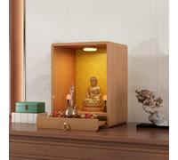 Autel bouddhiste en bois avec lumière LED et tiroir pour table de prière (Walnut Color,S)