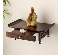 Autel Bouddhiste en Bois Massif Armoire Dieu de la Richesse, Petite Table d'autel Bouddhiste Domestique avec Plaque de Traction Rétractable(60 * 25 * 16cm/23 * 9 * 6in)