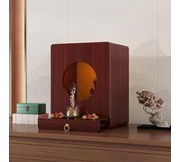 Autel Bouddhiste en Bois Massif Armoire Dieu de la Richesse, Support Mural pour Statue de Bouddha avec lumière LED, Petite Table d'autel Bouddhiste Domestique(Red,30 * 30 * 40cm/11 * 11 * 15in)