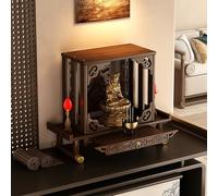 Autel bouddhiste monté sur mur/bureau, Guan Gong Guanyin Pooja Statue Display Cabinet, Table de méditation du sanctuaire de maison pour Pooja et hommage à l'encens (Tabletop with Cabinet, Large)