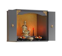 Autel Bouddhiste Mural avec Portes Pliantes, Table D'Autel de MéDitation, Étagère Bouddhiste pour La Maison et La Salle de Méditation, Statue de Bouddha et Offrandes(Gray,40x40x60cm/16x16x24in)