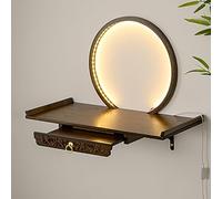 Autel Bouddhiste, Petite Table d'autel Bouddhiste Domestique avec Plaque de Traction rétractable, Support Mural pour Statue de Bouddha avec lumière LED(Dark Brown,50 * 26cm/19 * 10in)