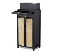 Autel Bouddhiste Vertical avec Plateau Télescopique et Tiroir, Portes en Rotin et Compartiment de Rangement, Armoire D'Autel pour Les Statues de Bouddha et Les Objets Spirituels(Black,42cm/16.5in)