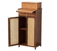 Autel Bouddhiste Vertical avec Plateau Télescopique et Tiroir, Portes en Rotin et Compartiment de Rangement, Armoire D'Autel pour Les Statues de Bouddha et Les Objets Spirituels(Brown,52cm/20.5in)