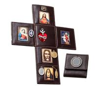 Autel Catholique Portable, Autel de Poche Catholique Pliable à la Main, Dévotion Portable avec Images Sacrées et Médailles Religieuses pour les Retraites, les Voyages et la Première Communion