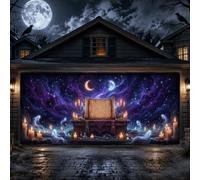 Autel cosmique mystique Halloween Decor Housse de porte de garage 397 x 180 | Thème de l'horizon cosmique, toile de fond de porte de garage, esprits éthérés, rouleau ancien, atmosphère mystérieuse