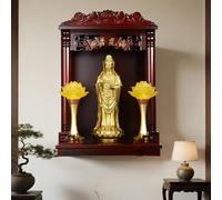 Autel de Bouddha en bois massif mural/bureau, autel domestique, sanctuaire du Dieu de la Richesse casier, présentoir de table pour encens Guanyin(C,60*40*86CM/23.6*15.7*33.8IN)