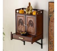 Autel De Sanctuaire en Bois Massif avec Portes Et Tiroirs Maison De Cendres Table Pooja Statue De Bouddha Guan Gong Guanyin Table D'offrande Étagère De Bouddha Support(Wall-Mounted)