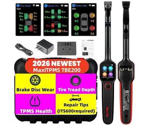 Autel MaxiTPMS TBE200(E) 2026 Testeur 2 en 1 de profondeur de bande de roulement et d'usure du disque de frein avec double caméra Données en temps réel, pas besoin de retirer la roue pendant les tests