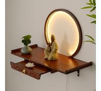 Autel mural en bambou avec lumière LED, sanctuaire de méditation personnel avec plateau extractible, étagère d'encens sculptée à la main pour petits espaces 60 cm