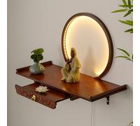 Autel mural pour statue de Bouddha avec socle, étagère de culte avec LED, table de prière extensible en bambou, adaptée à la prière et à la divination(Reddish-brown,60cm/23.6in)