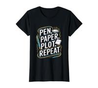 Auteurs Poètes Littérature Writer Pen Papier Plot Repeat T-Shirt Graphique avec Valeur, Femme, Noir, L