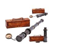 Authentic Gift Collection Lunette espion de décoration antique, télescope de pirate avec étui en cuir, télescope portable pour les amateurs d'aventure, décoration nautique monoculaire Dolland London,