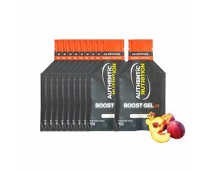 Authentic Nutrition Boost Gel Énergétique Anti Crampes - Saveur Pêche - Running Cyclisme Trail Triathlon - Glucides Rapides & Électrolytes (Lot de 24 x 30g)