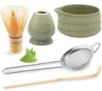Authentic Song Dynasty Ensemble à matcha - Collection complète avec bol Chawan en céramique, fouet Chasen en bambou, cuillère, tamis et supports en bois