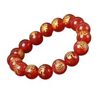 Authentique bracelet Feng Shui en agate rouge - Bijou du zodiaque chinois pour guérison, méditation et protection - Amulette réglable pour homme et femme, 14mm, Pierre, Pas de pierre précieuse